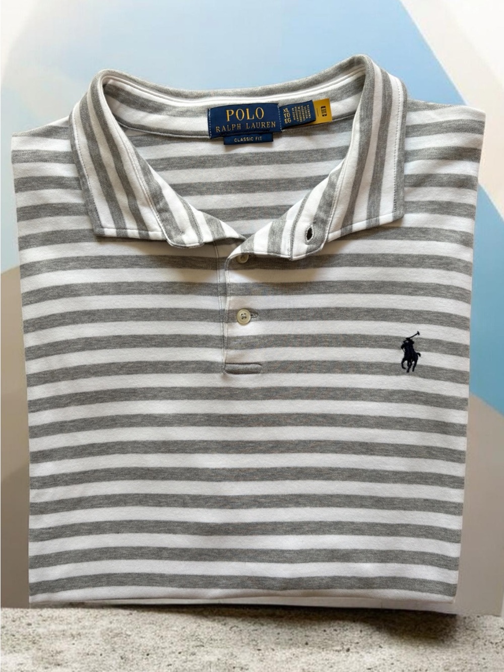 Polo Ralph Lauren Men’s Gray Striped Polo Shirt Size XL Nearly Brand New